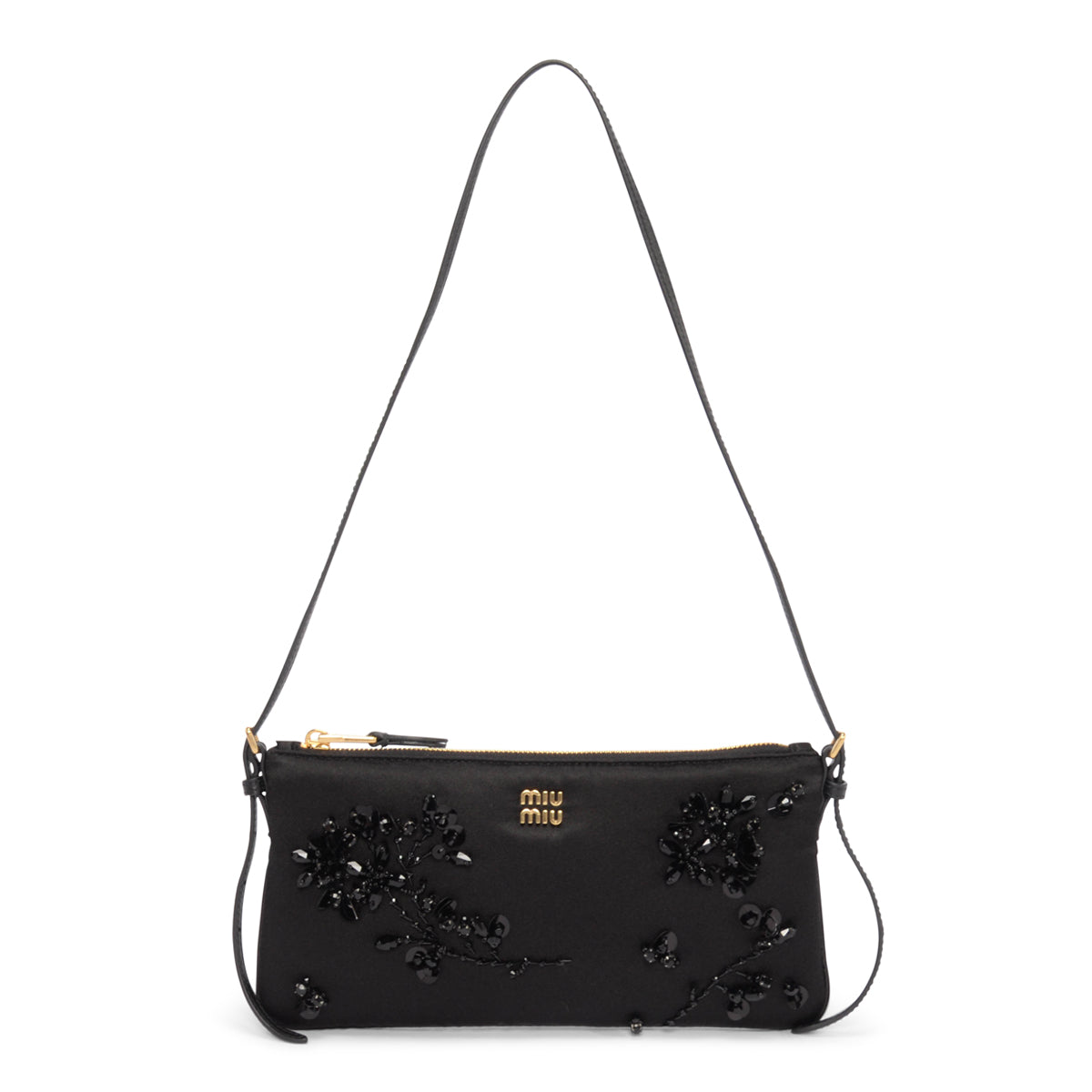 Miu Miu Black Duchesse Satin Beaded Mini Pouch