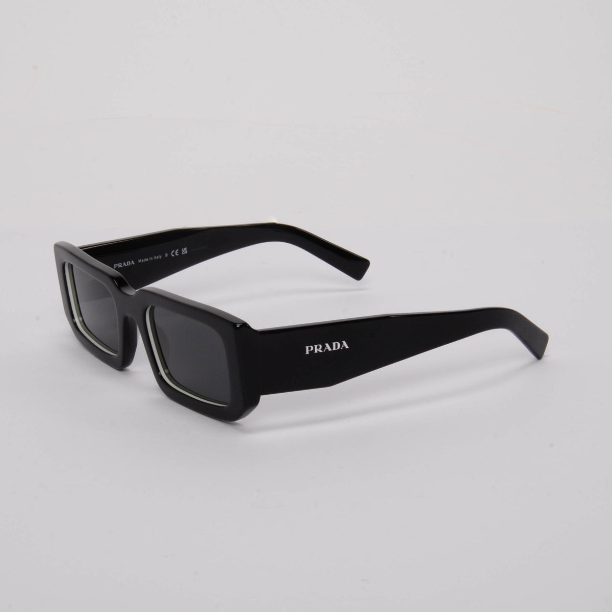 Prada Black Acetate Rectangle Symbole Sunglasses