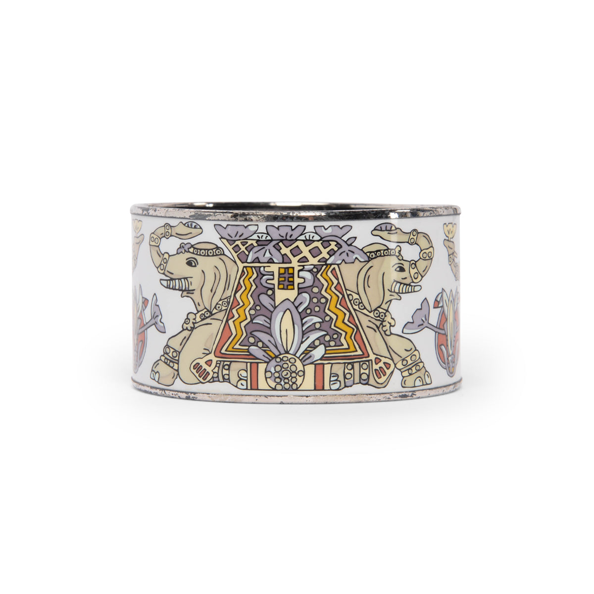 Hermes White Enamel Torana Elephant Extra Wide Bangle