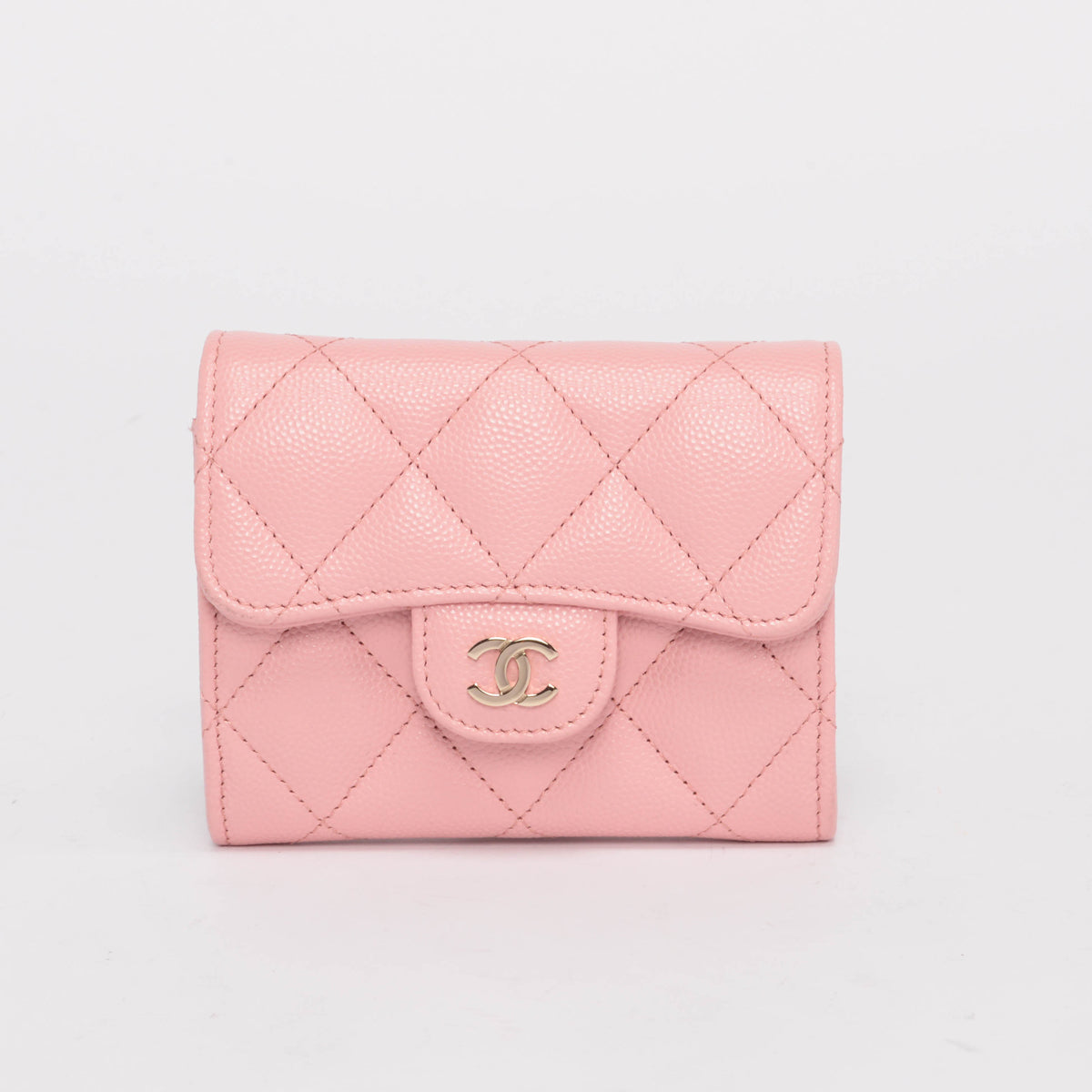 Chanel Pink Quilted Caviar Classic CC Card Holder on Chain