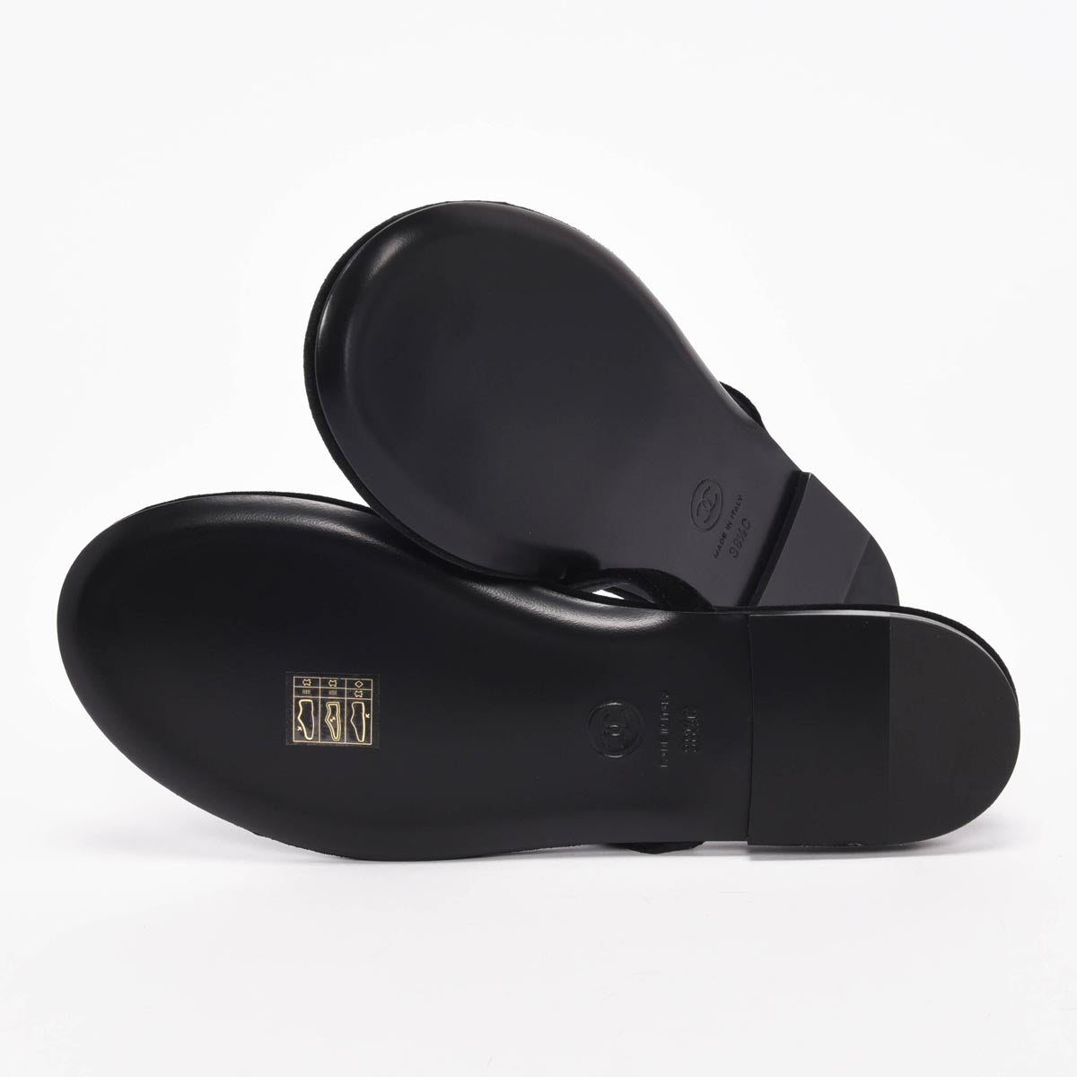 Chanel Black Velvet Crystal CC Thong Sandals 38.5