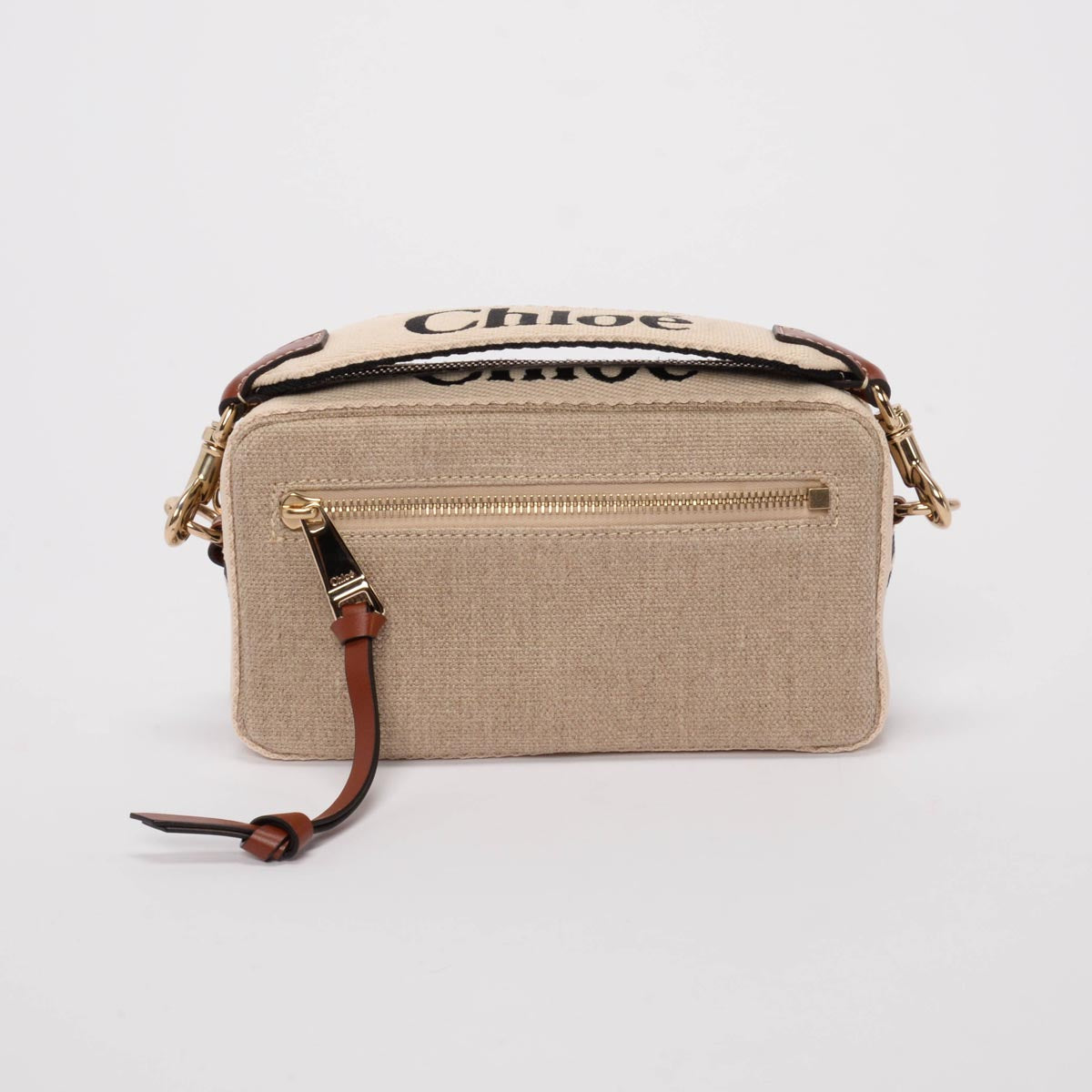 Chloe Sepia Brown Leather & Canvas Woody Belt Bag