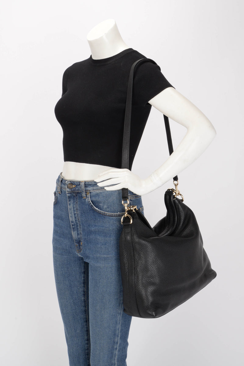 Gucci Black Grained Calfskin Small Miss GG Hobo Bag