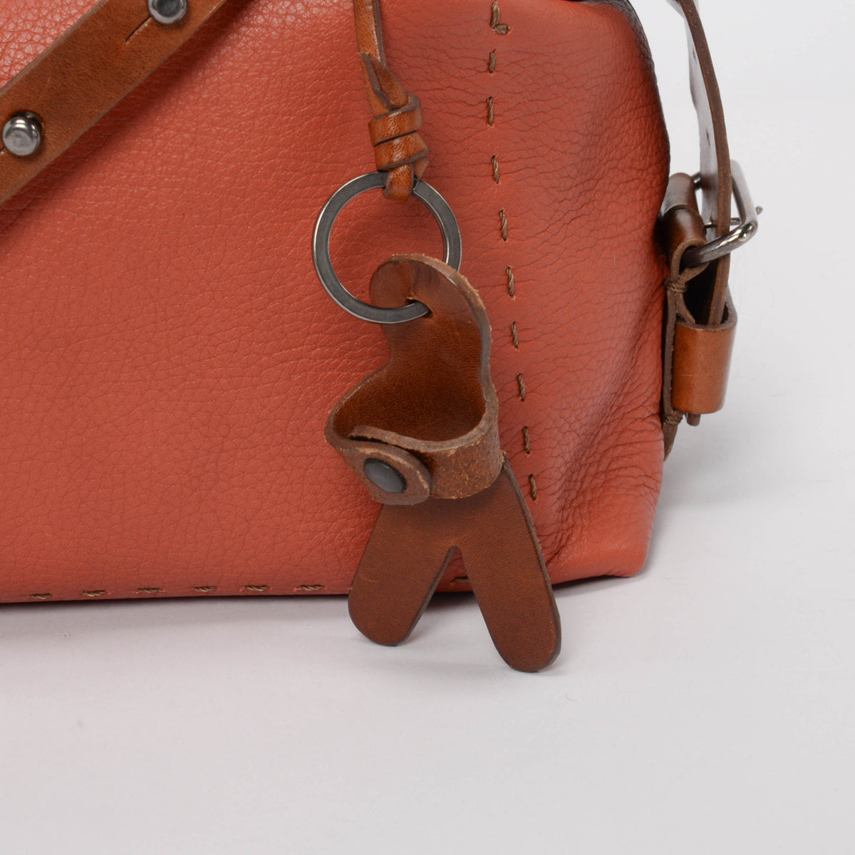 Henry Beguelin Brick and Tan Calfskin Top Stitched Shoulder Bag