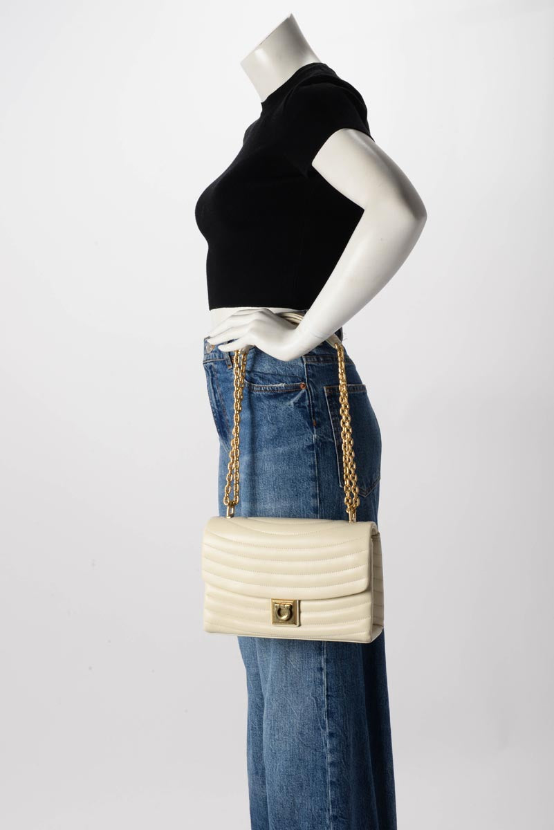 Ferragamo Marscapone Quilted Calfskin Medium Mat Flap Bag