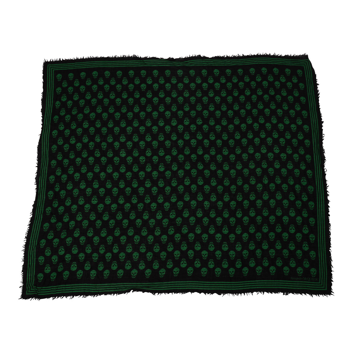 Alexander McQueen Black & Green Wool Biker Skull Scarf