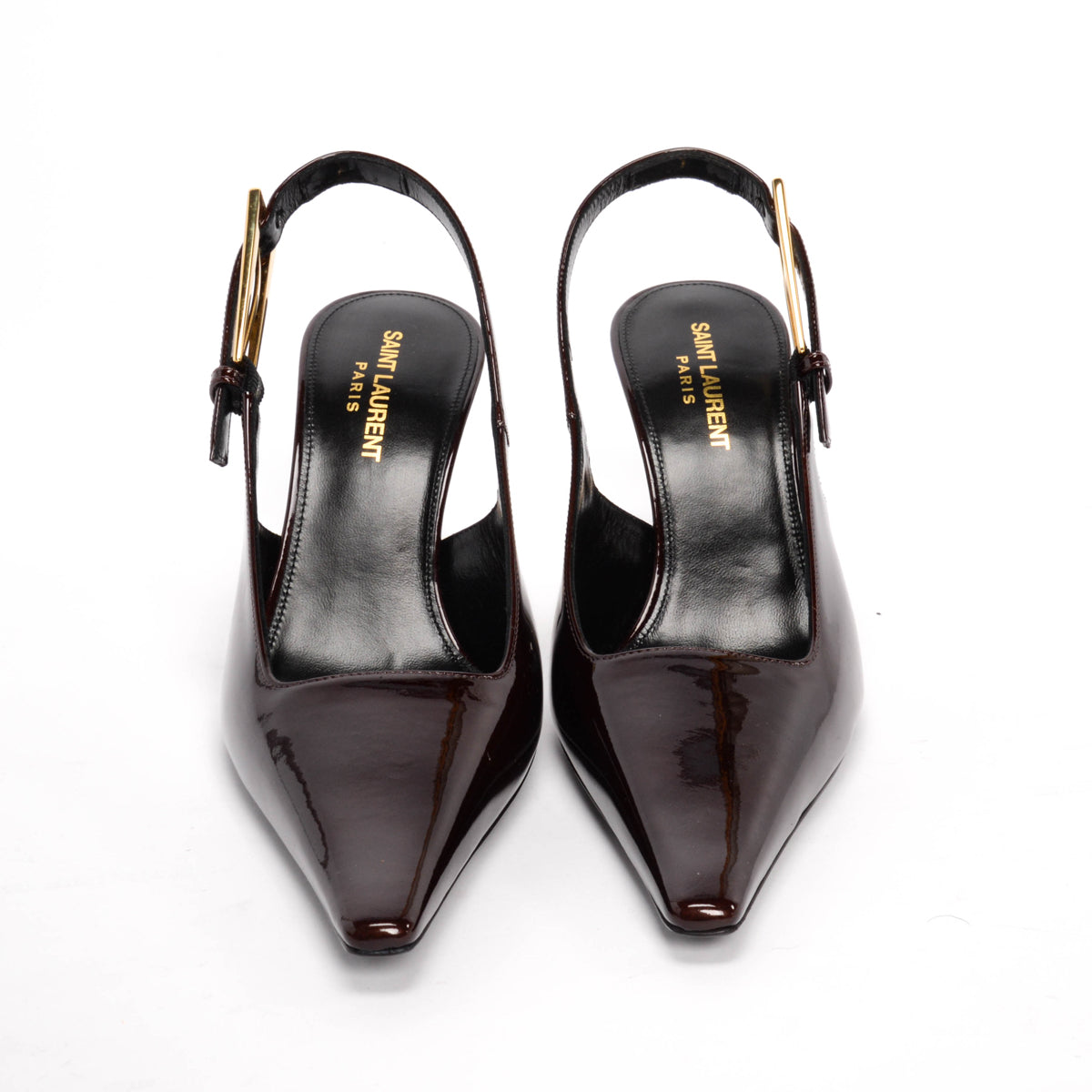 Saint Laurent Marron Glace Patent Lee Slingback Pumps 38