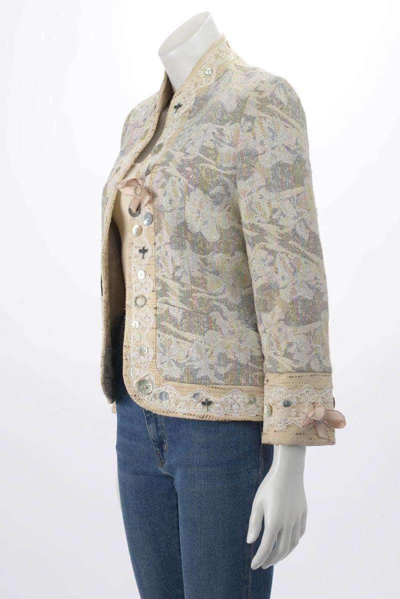 Matthew Williamson Cream Jacquard Edge to Edge Jacket UK 12