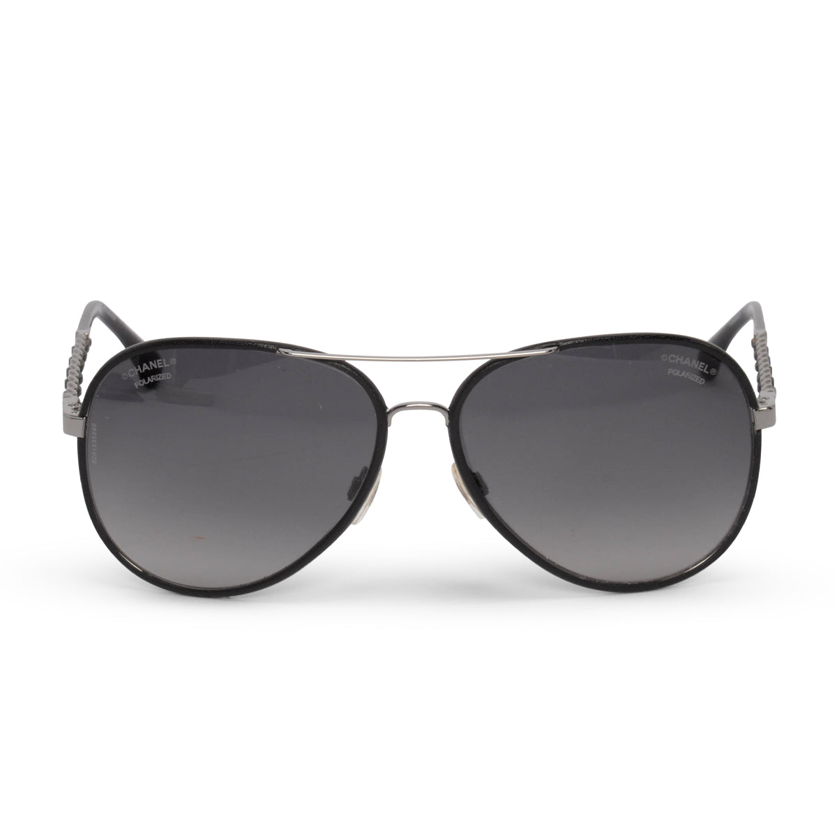 Chanel Black Leather CC Chain Pilot Sunglasses