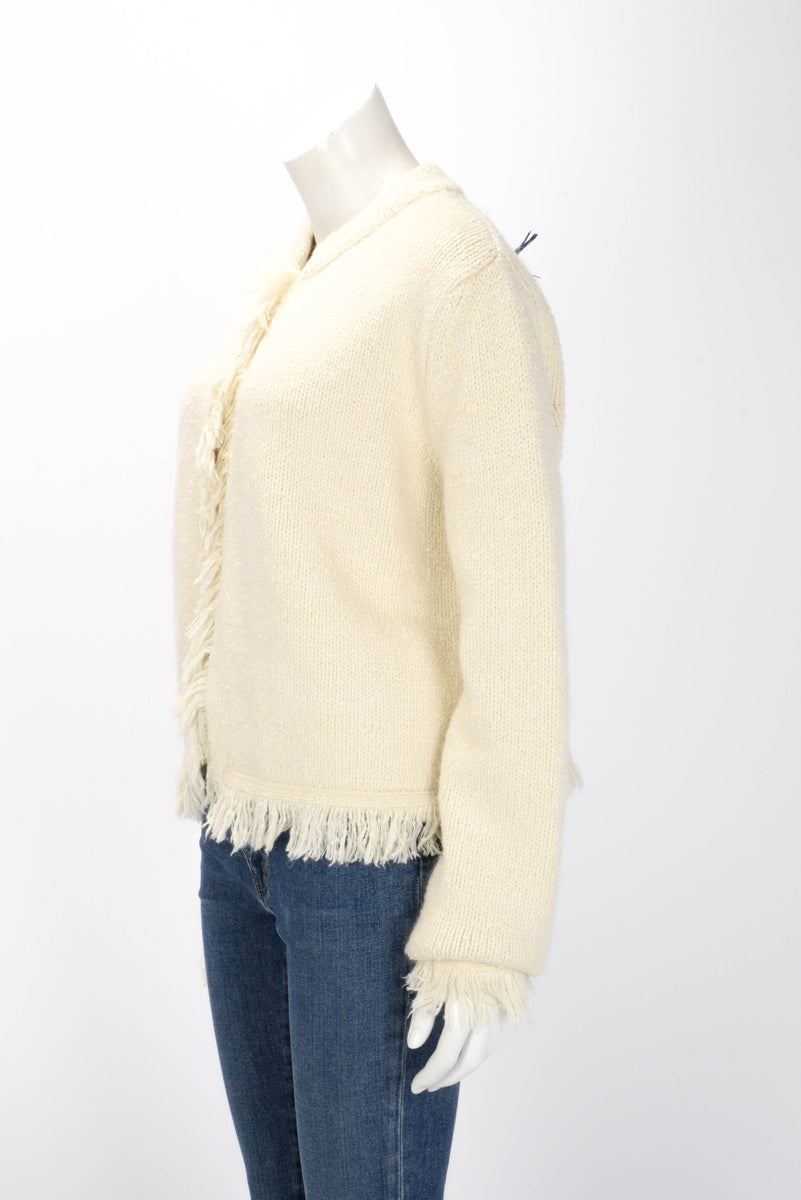 Dior Ecru Wool Dioresque Butterfly Frayed Edge Cardigan FR 40