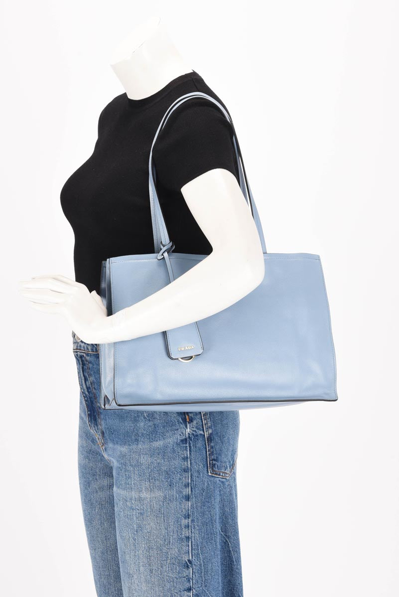 Prada Astrale Blue Glace Calf Shopping Tote