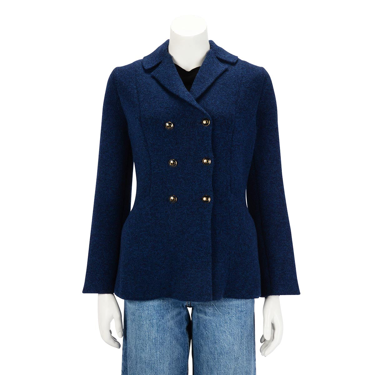 Dior Blue Wool Knit Double Breasted Jacket FR 40