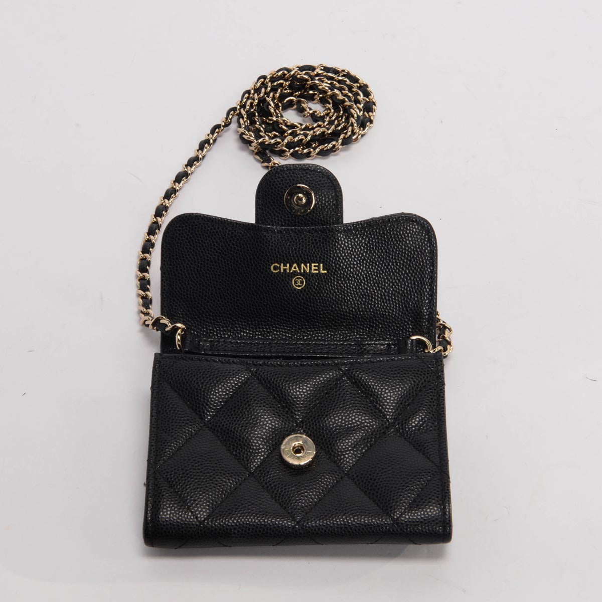 Chanel Black Caviar Classic CC Card Holder on Chain