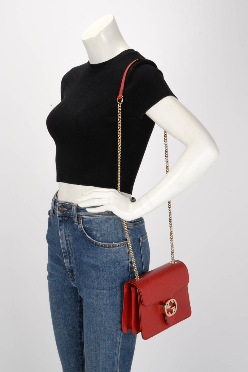 Gucci Red Dollar Calfskin Small Interlocking G Shoulder Bag