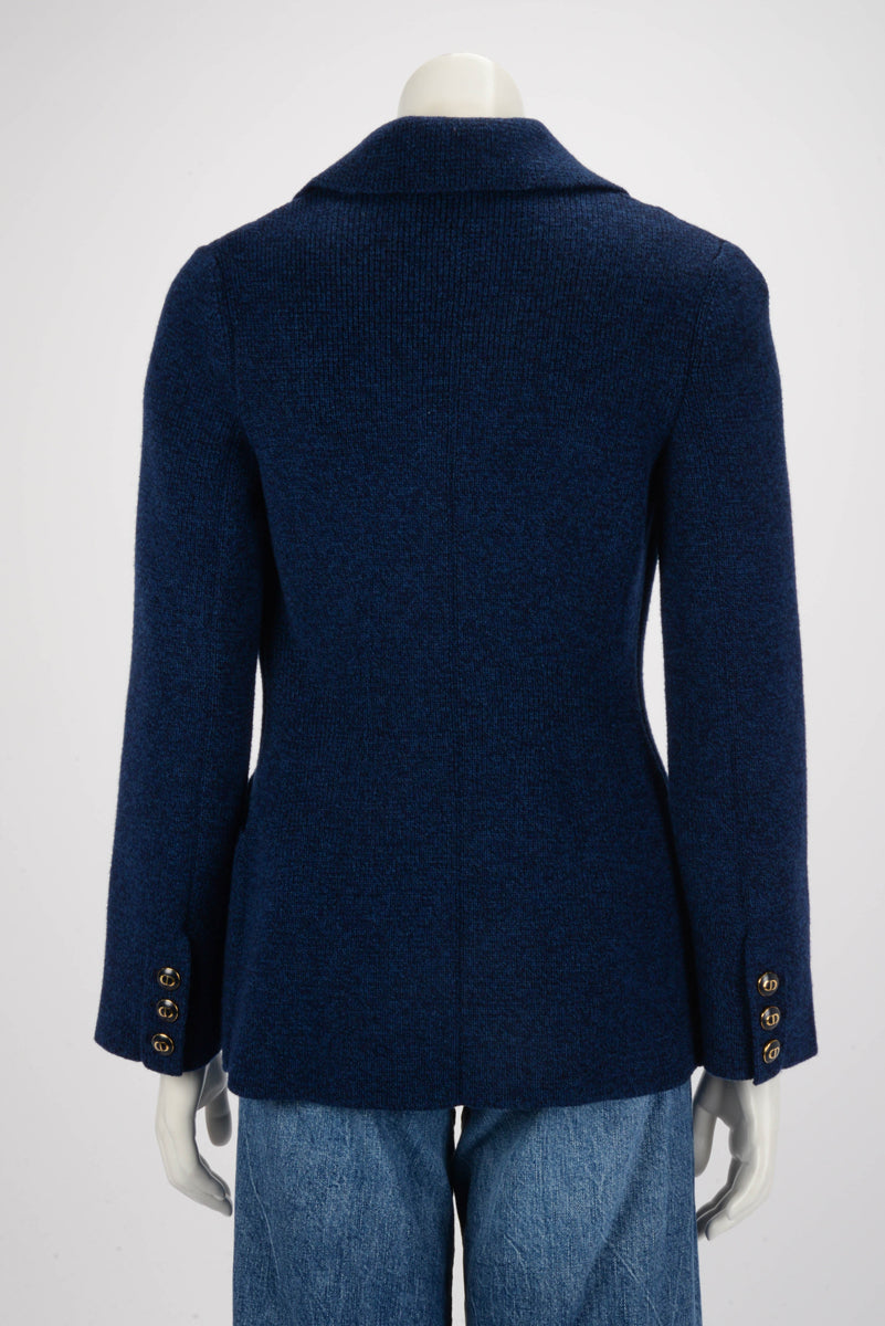 Dior Blue Wool Knit Double Breasted Jacket FR 40