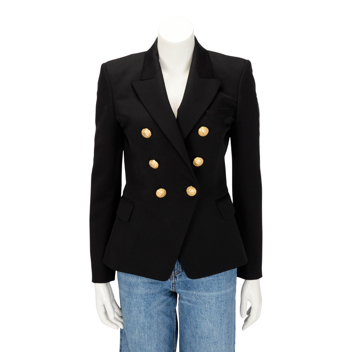 Balmain Black Wool Twill Classic DB Blazer FR 40