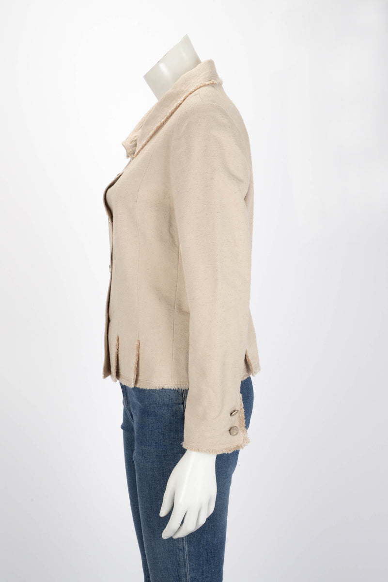 Chanel Ecru Raw Silk Frayed Edge Jacket FR 42