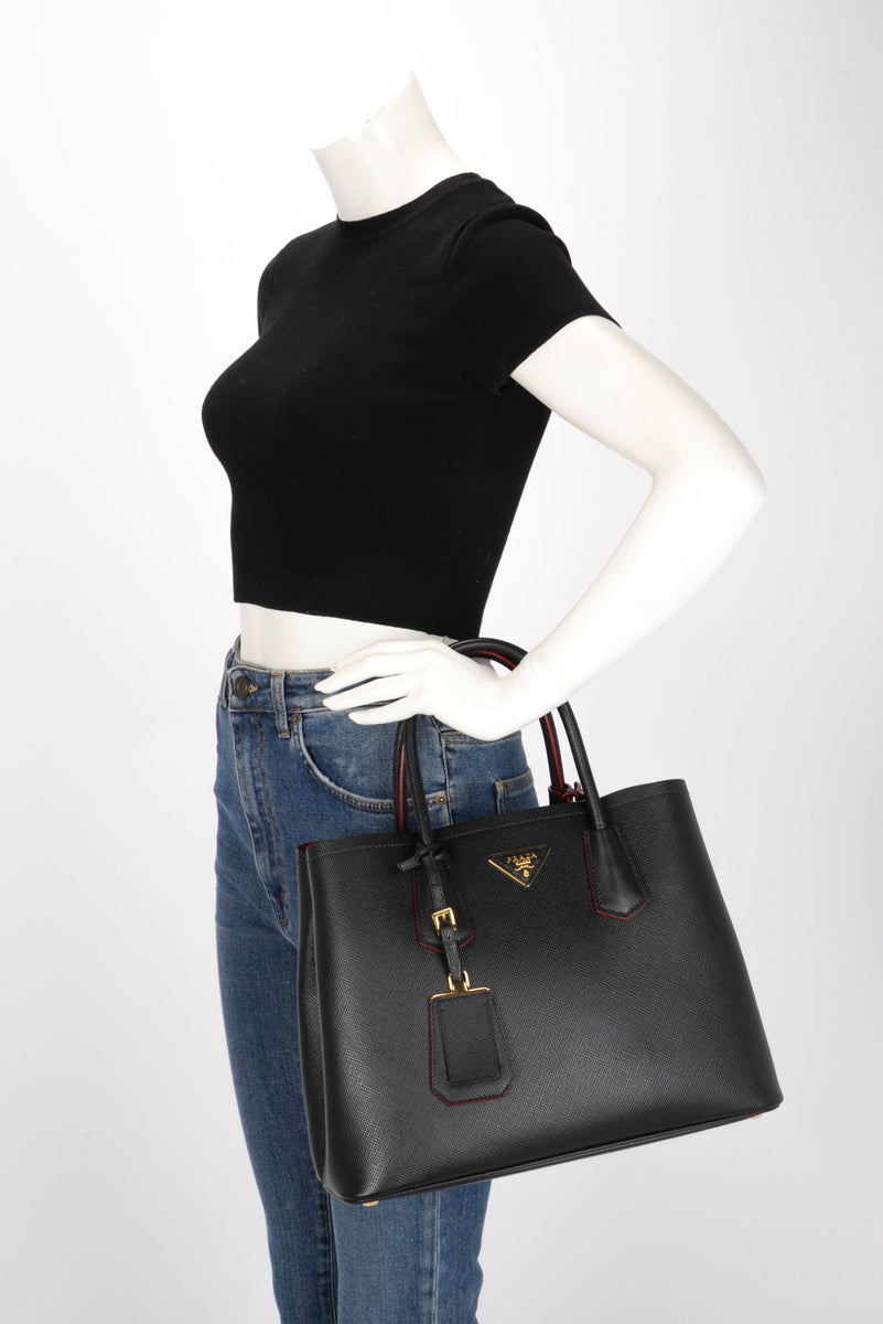 Prada Red Saffiano Cuir Medium Double Bag