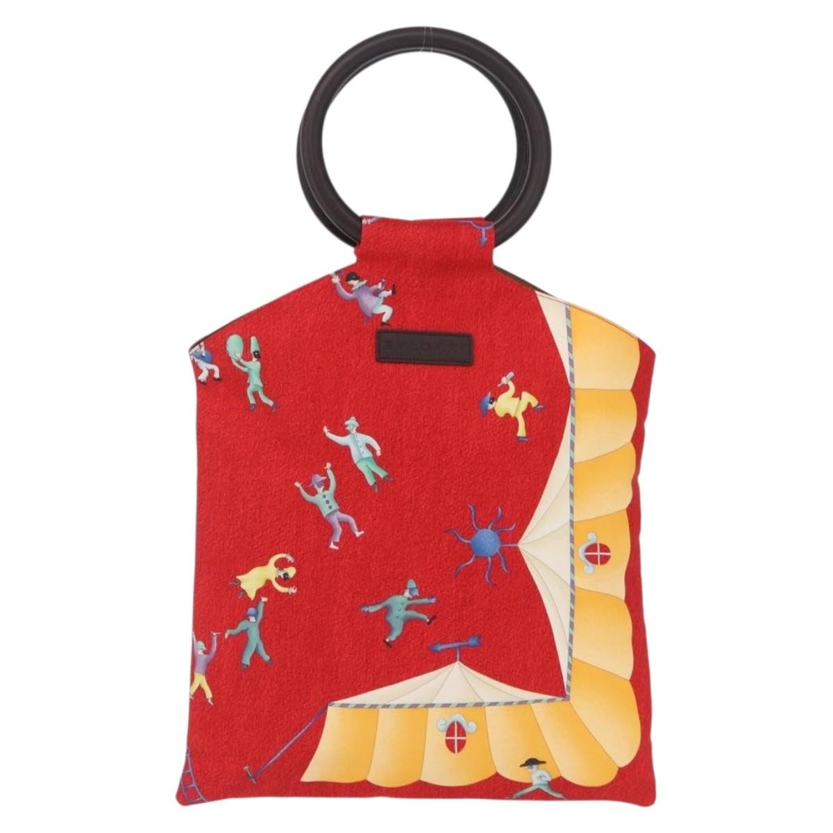 Bulgari Red Silk Pierrot Circus Print Small Tote Bag
