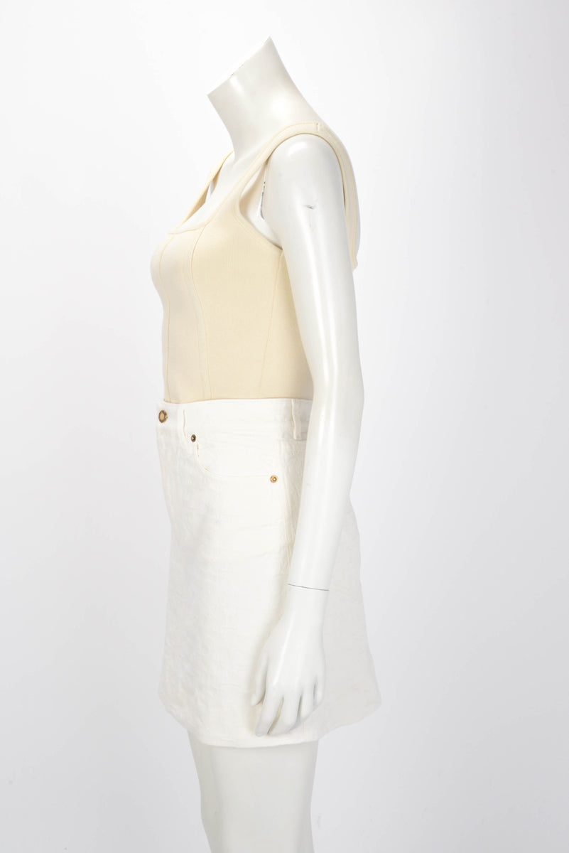 Louis Vuitton White Jacquard Denim Monogram Skirt FR 38