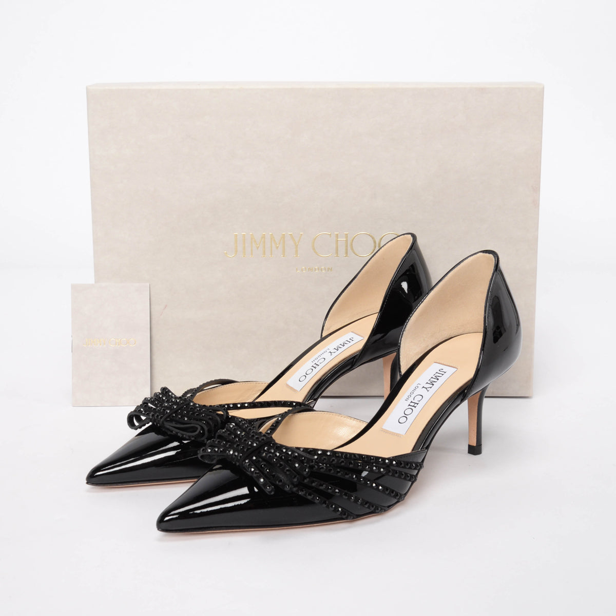 Jimmy Choo Black Patent Kaitence Bow Detail Pumps 36.5