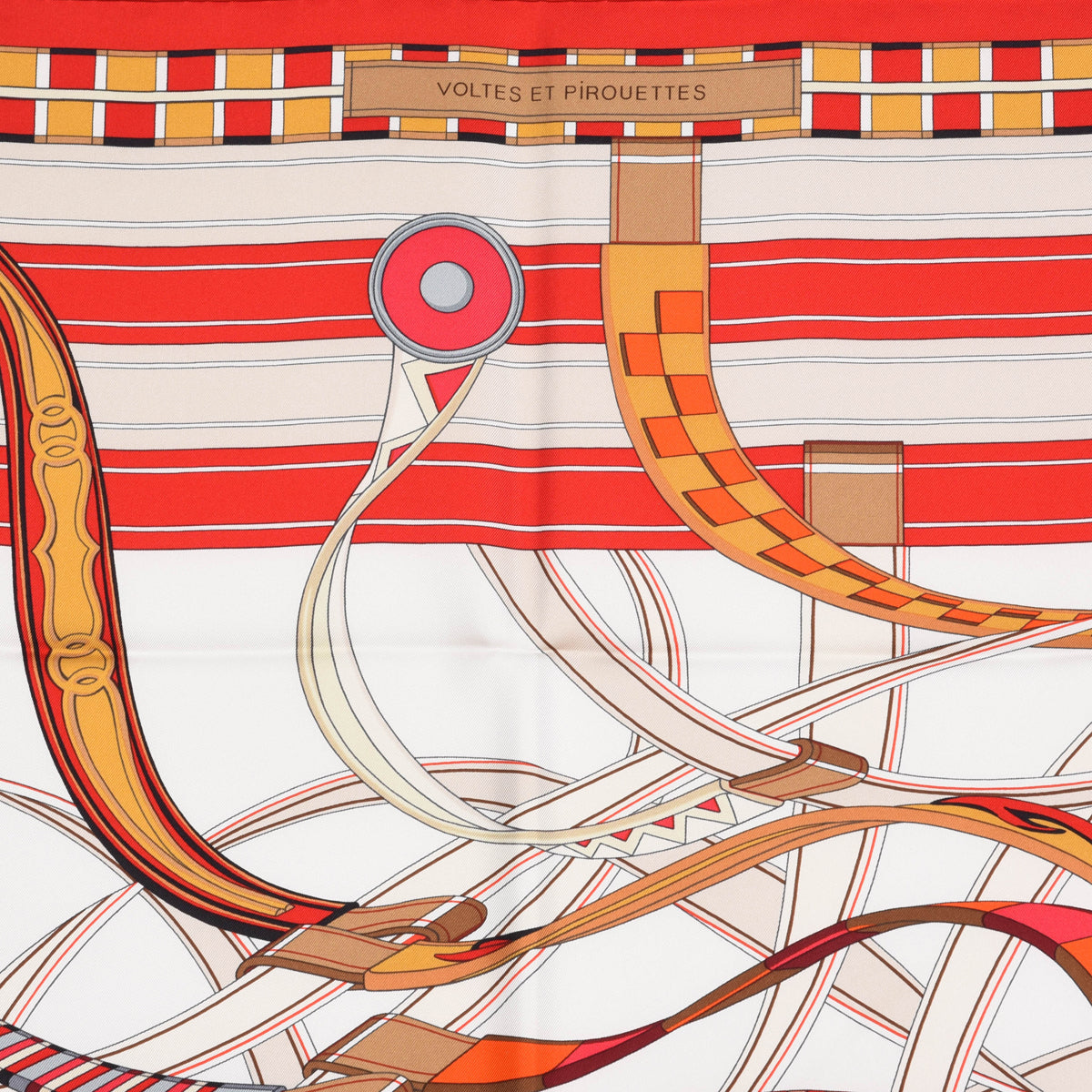 Hermes Red Silk Voltes Et Pirouettes Scarf 90