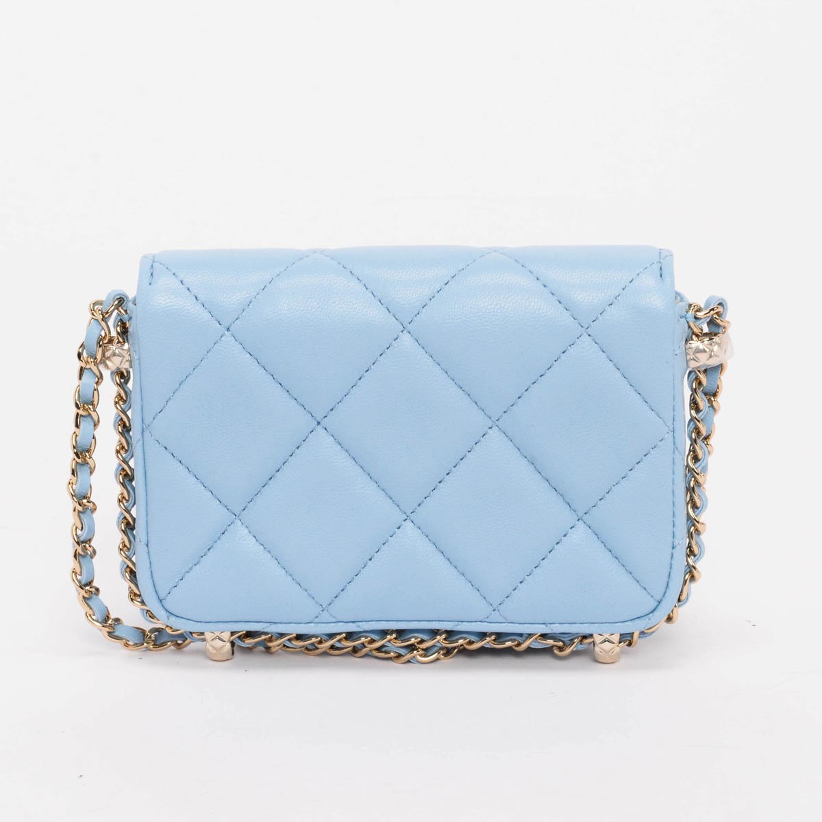 Chanel Light Blue Calfskin Clutch With Chain Wallet