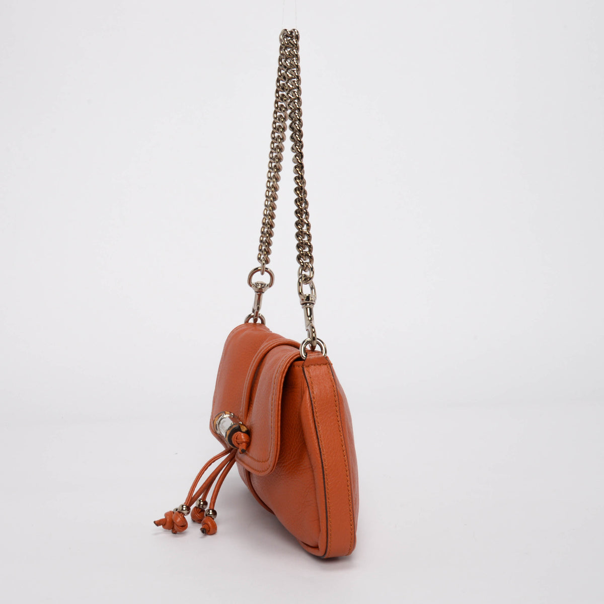 Gucci Orange Grained Leather Croisette Bamboo Evening Bag