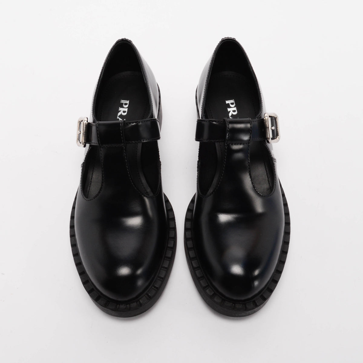 Prada Black Leather Mary Jane T-Strap Shoes 37.5