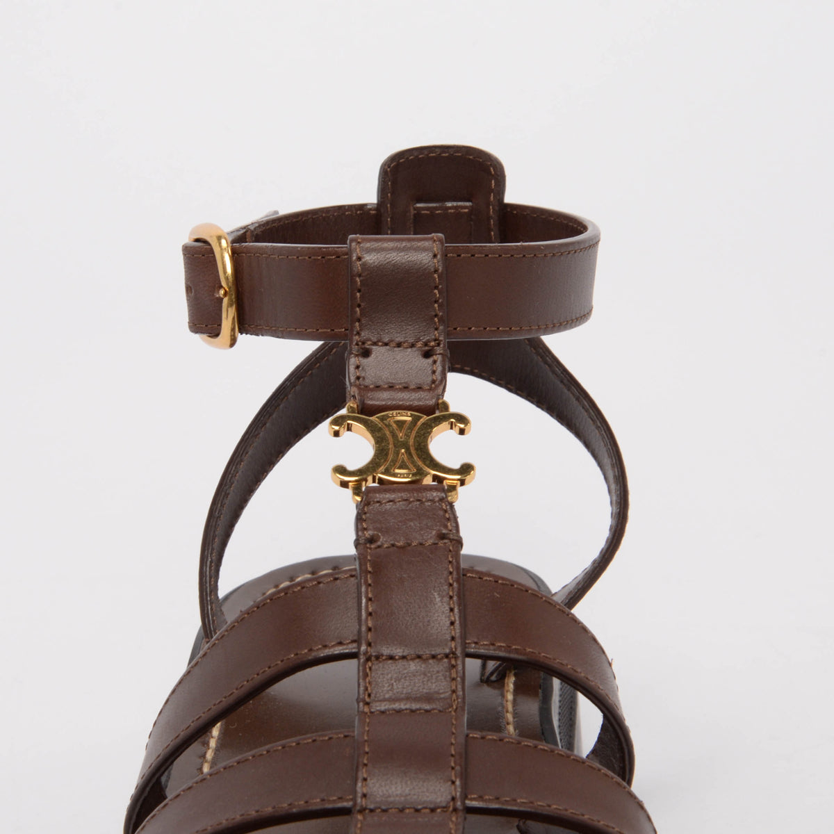 Celine Dark Brown Calfskin Clea Triomphe Sandals 40