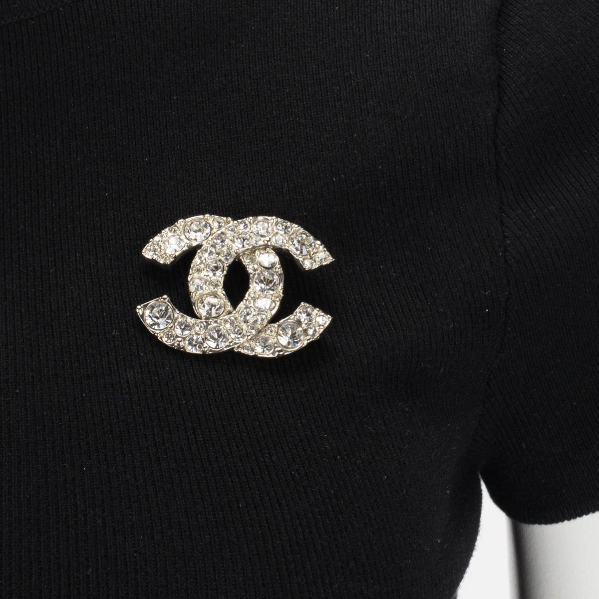 Chanel Silver Crystal Embellished CC Brooch