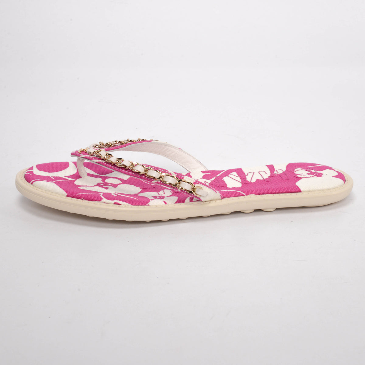Chanel Magenta Beach Canvas CC Chain Thong Sandals 38