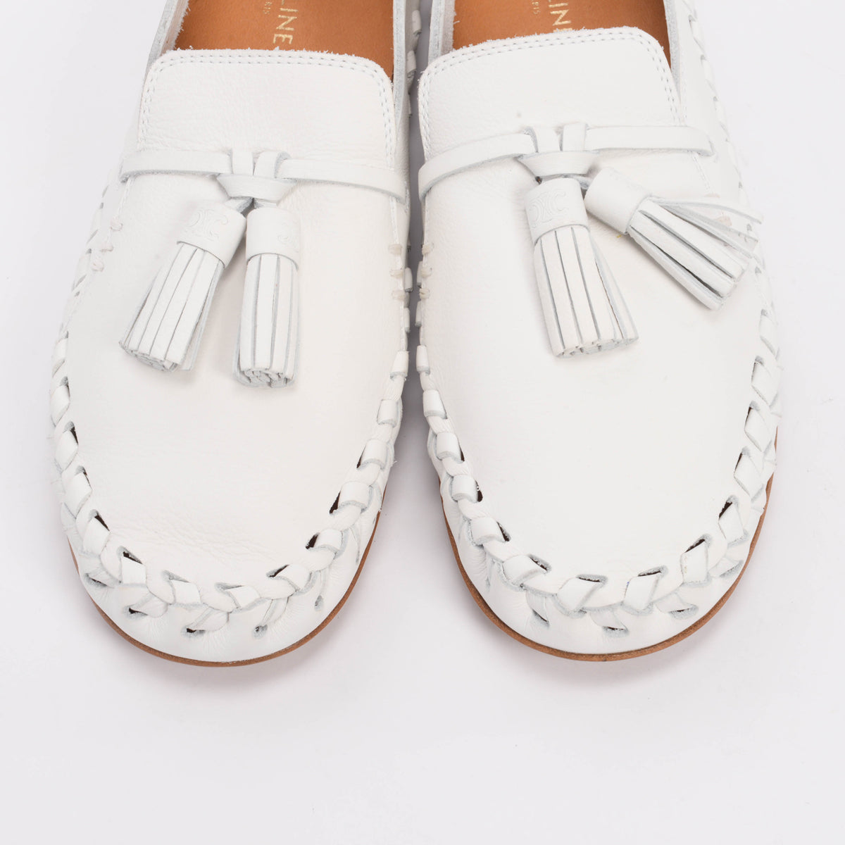 Celine White Calfskin Marlou Tassel Loafers 37