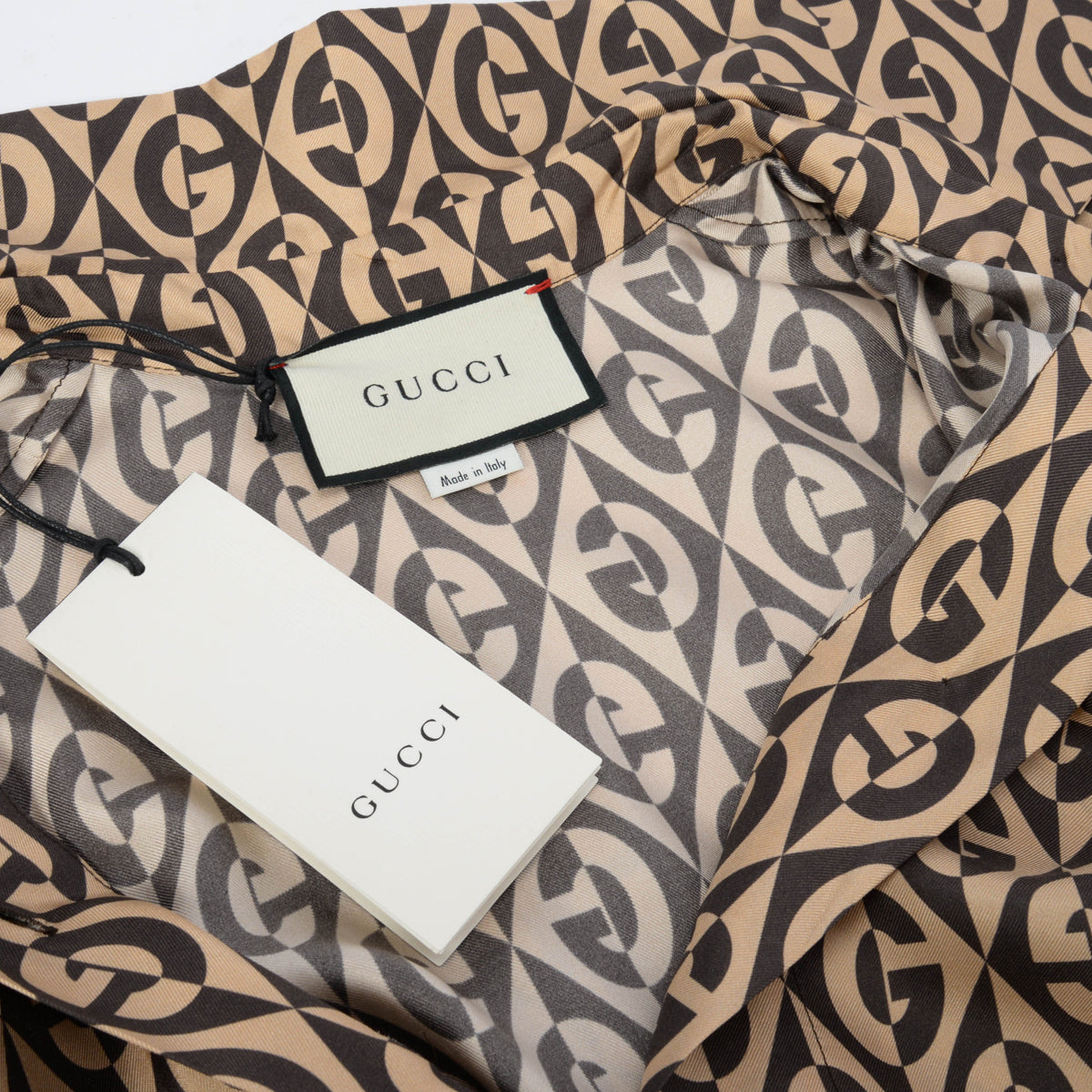 Gucci Brown Silk G Rhombus Print Dress It 40