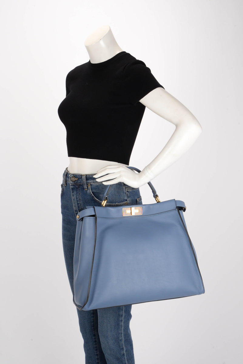 Fendi Light Blue & Tortoiseshell Calfskin Large Peekaboo Bag