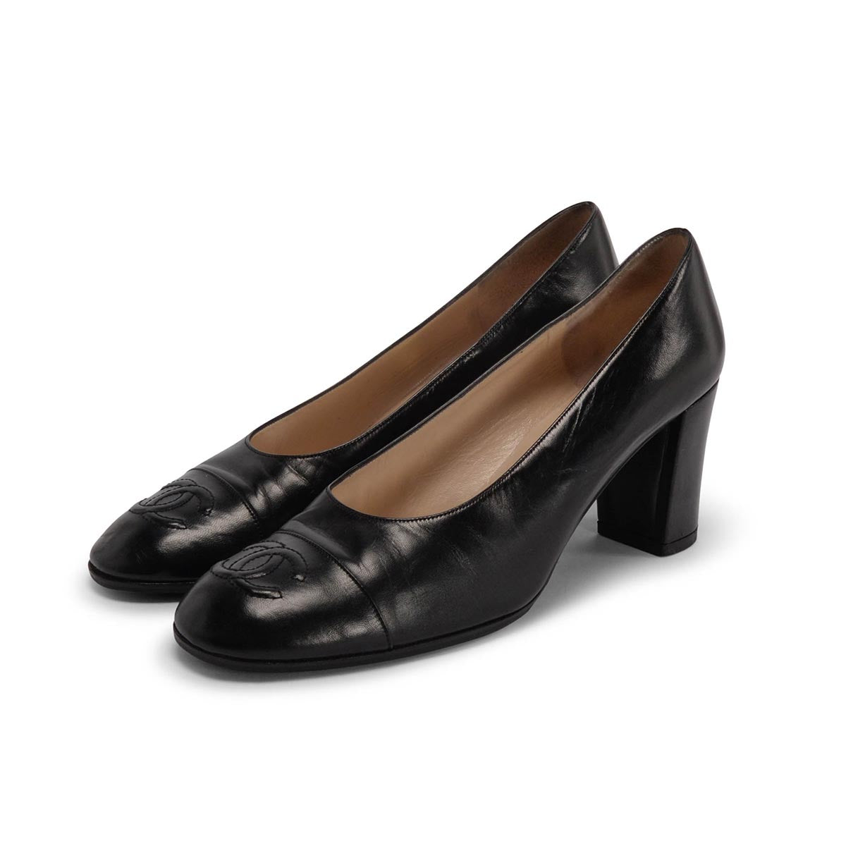 Chanel Vintage Black Lambskin Classic CC Pumps 38