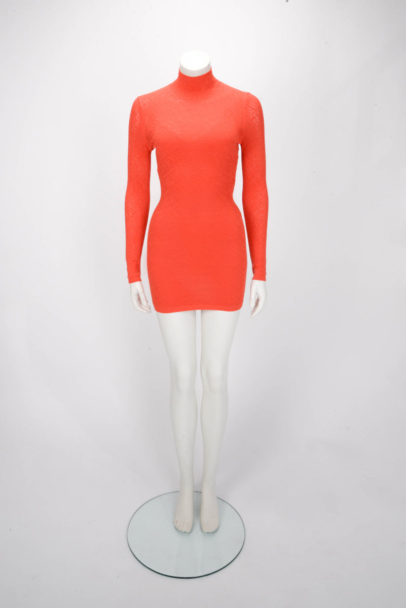 Fendi x Skims Orange Intarsia Knit Turtleneck Dress IT 36