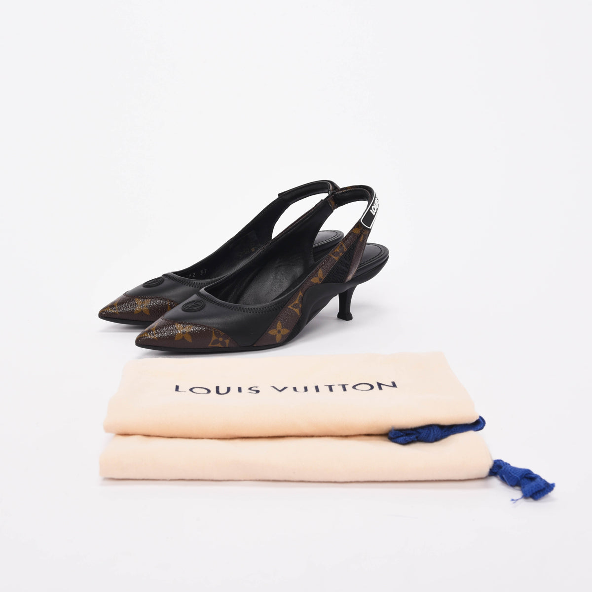 Louis Vuitton Black Lambskin & Monogram Archlight Slingback Pumps 37