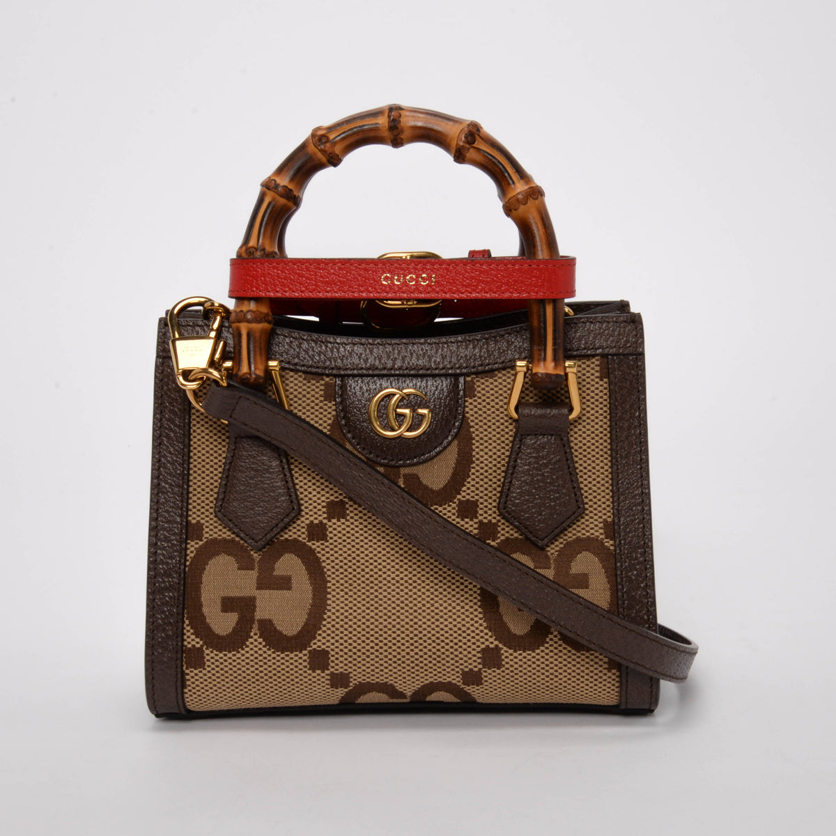 Gucci Brown Textured Dollar Calfskin Jumbo GG Mini Diana Bag