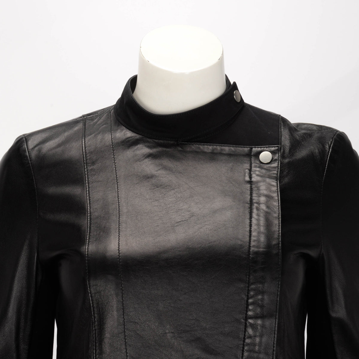 The Row Black Lambskin & Gabardine Biker Jacket US 2