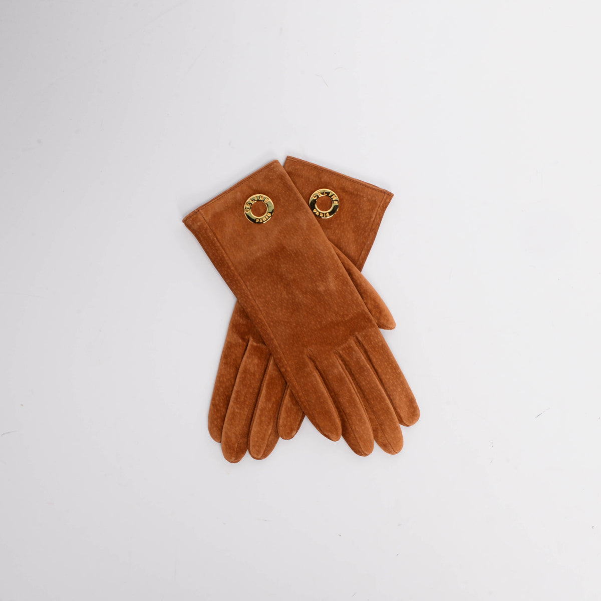 Celine Vintage Tan Suede Logo Detail Gloves