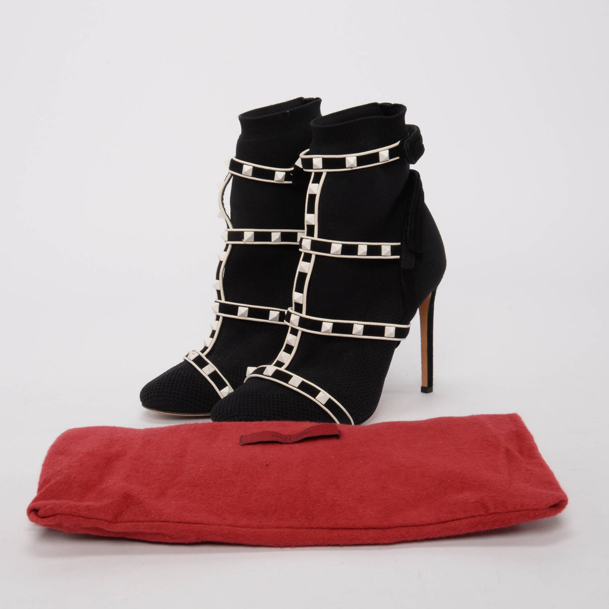 Valentino Black & White Bodytech Rockstud Sock Boots 39