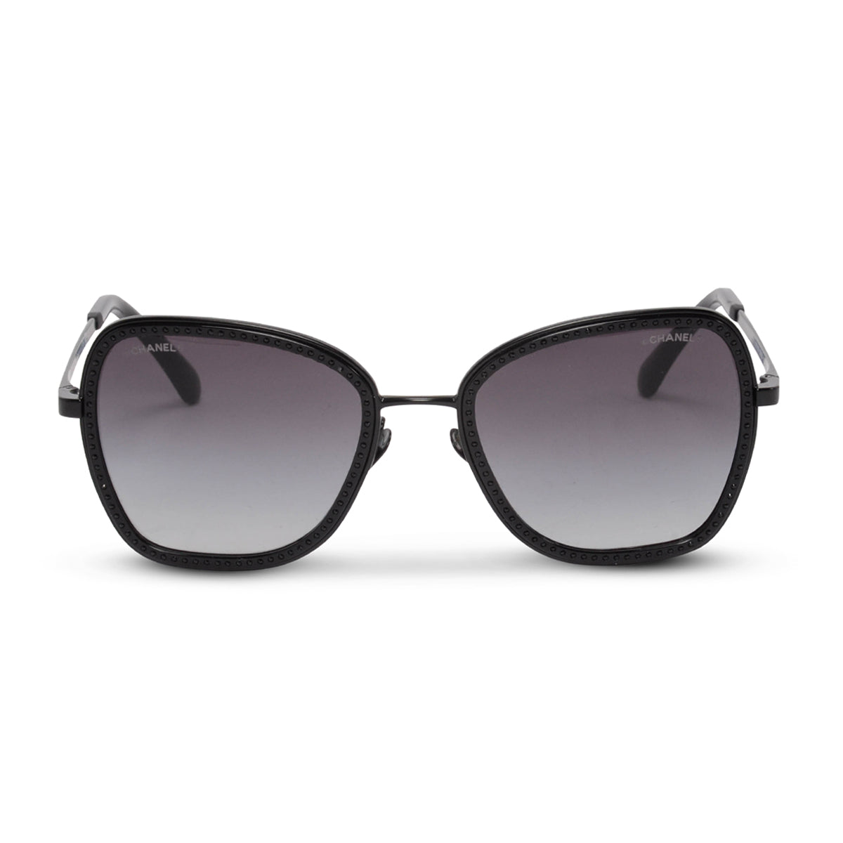 Chanel Black Crystal Square Frame Sunglasses