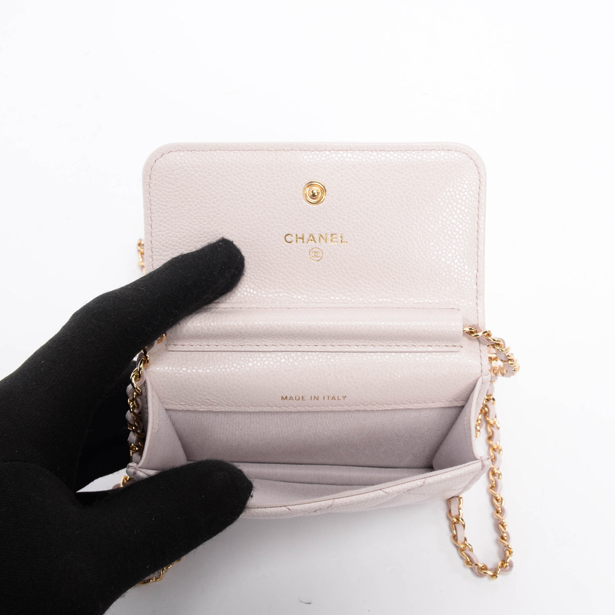 Chanel Light Purple Caviar Miss Coco Clutch With Chain