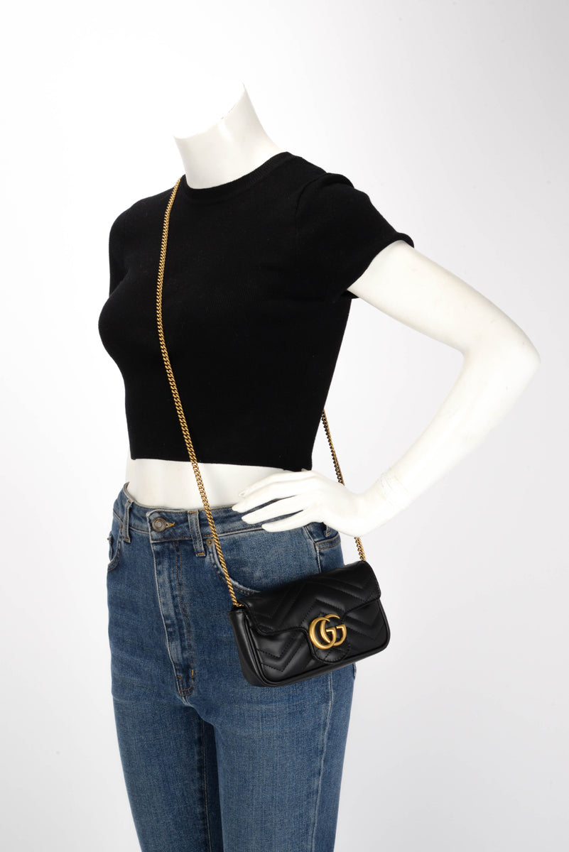 Gucci Black Matelasse GG Marmont Super Mini Bag