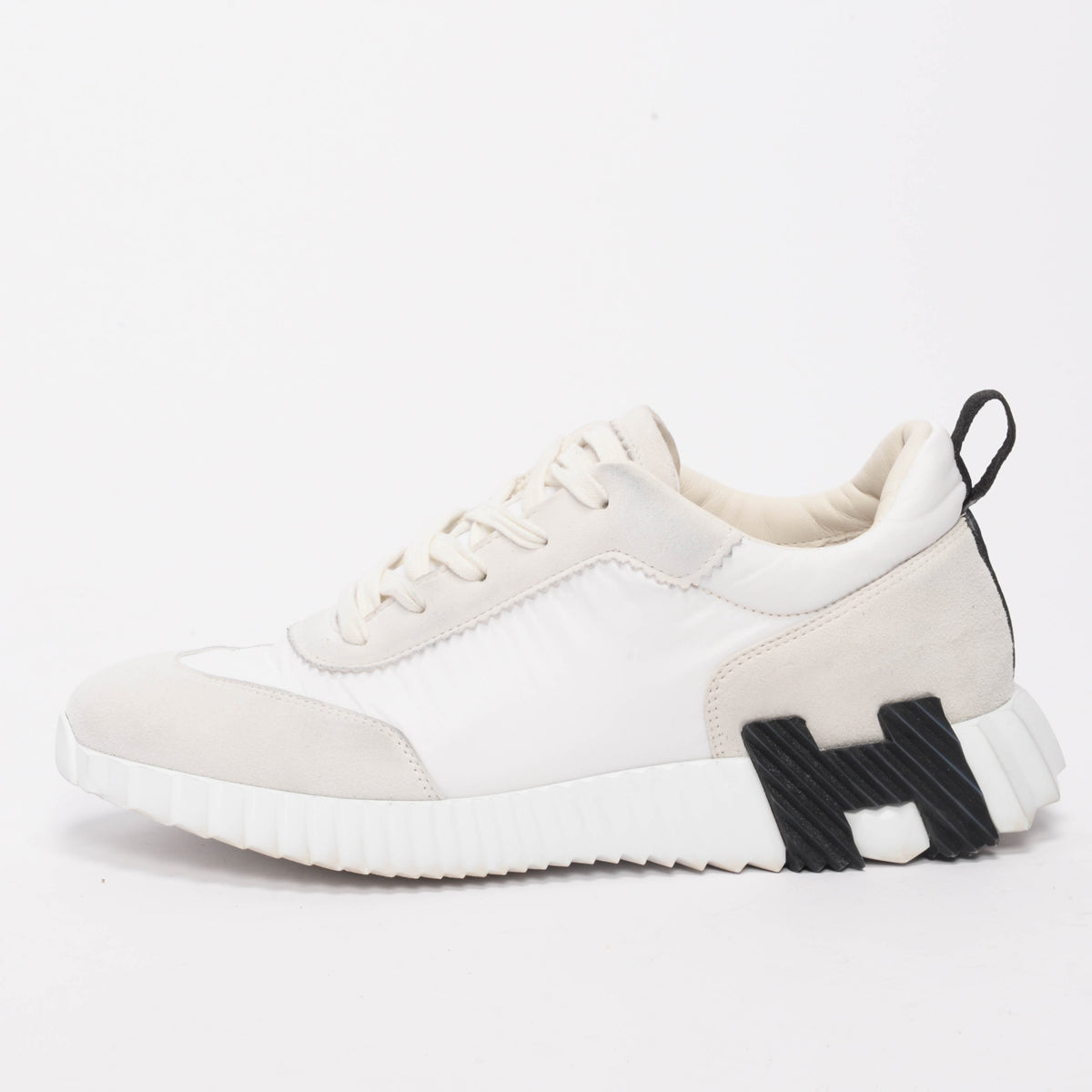 Hermes White Nylon & Suede Homme Bouncing Sneakers 41.5