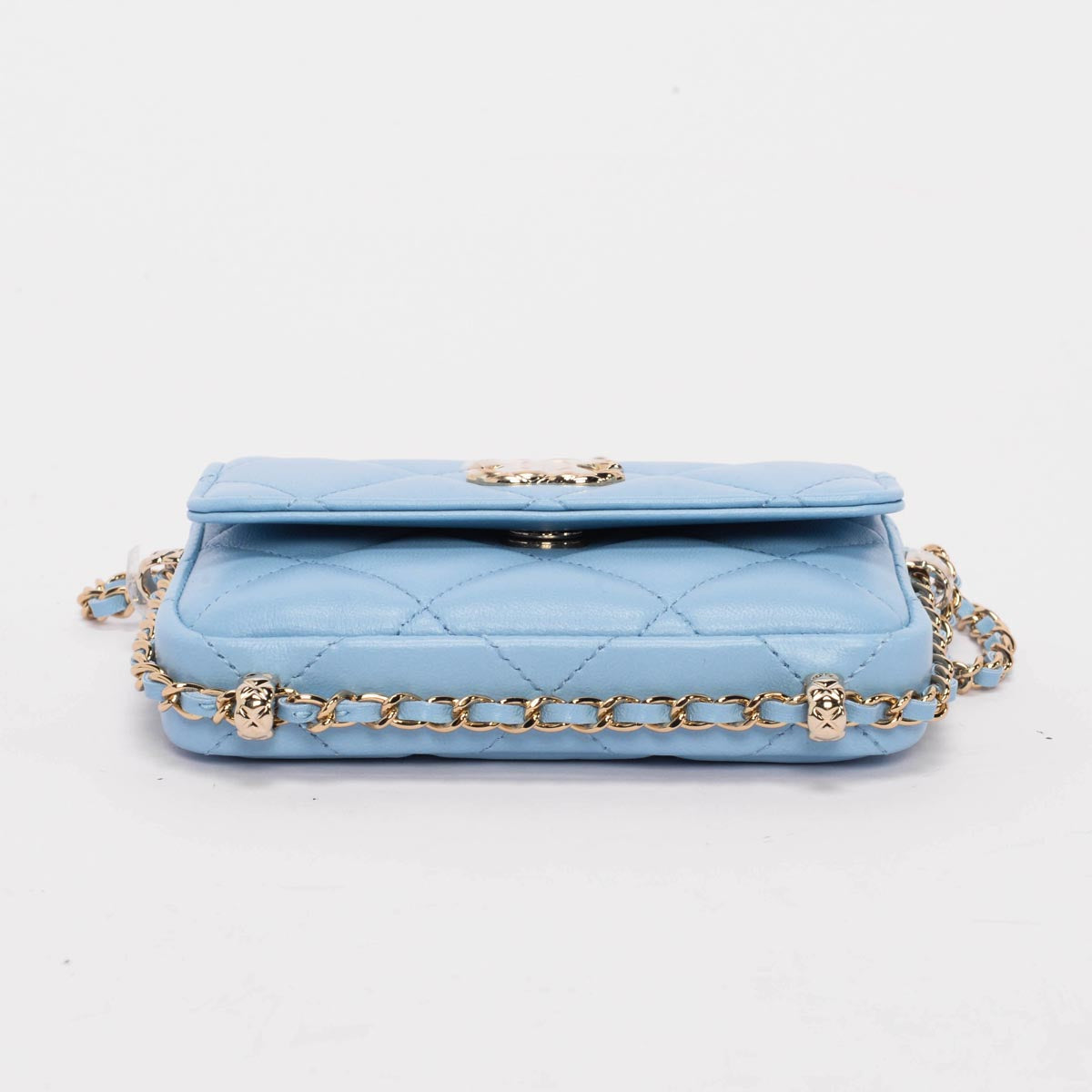 Chanel Light Blue Calfskin Clutch With Chain Wallet