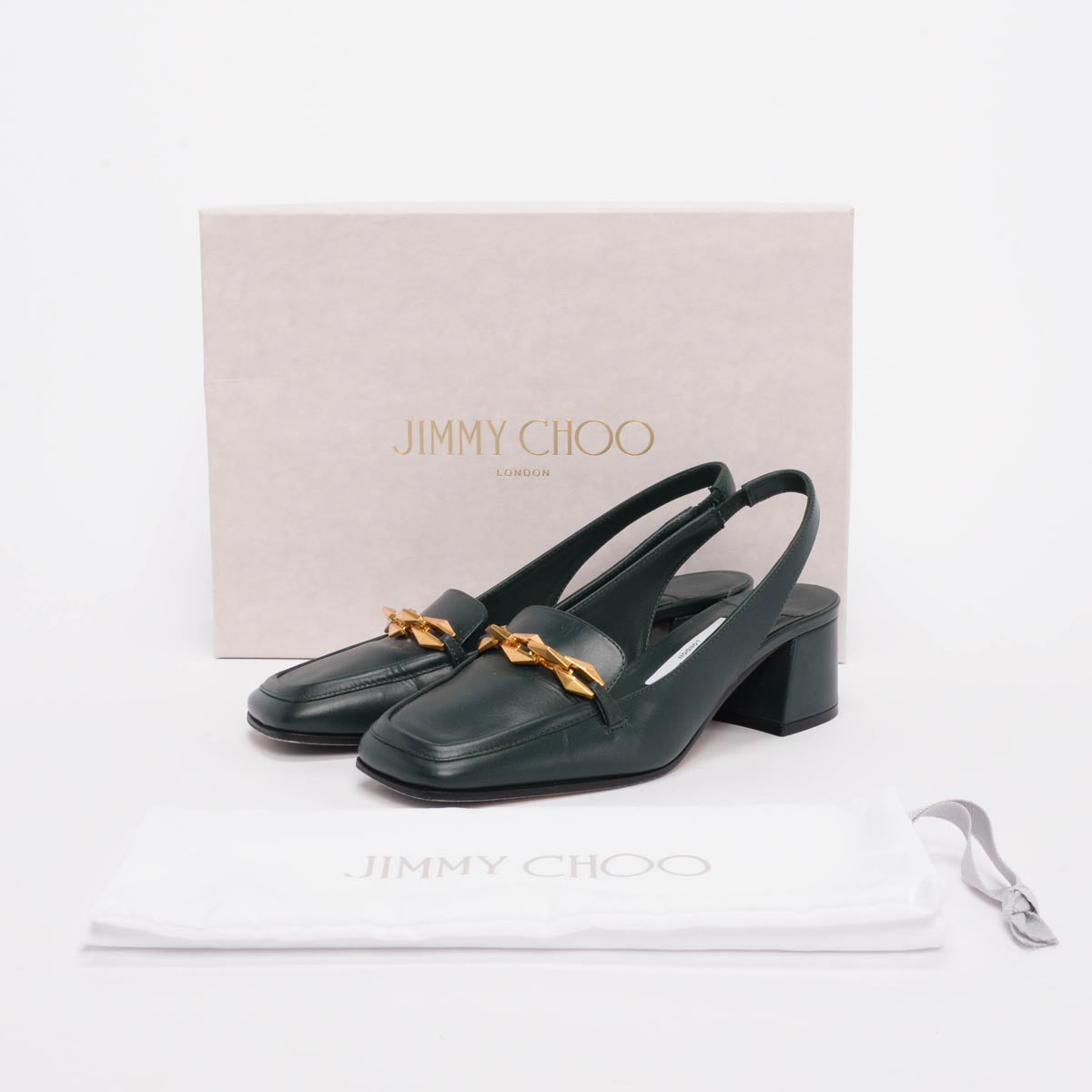 Jimmy Choo Dark Green Calfskin Diamond Tilda Slingbacks 36