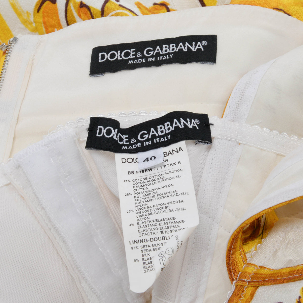 Dolce & Gabbana Yellow Cotton Majolica Print Top & Skirt Top: IT 40, Skirt: IT 3