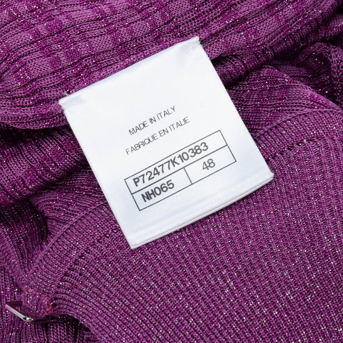 Chanel Purple Ribbed Lurex Collared Midi Dress FR 48
